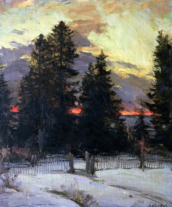 Абрам Архипов картина Зимний пейзаж Закат