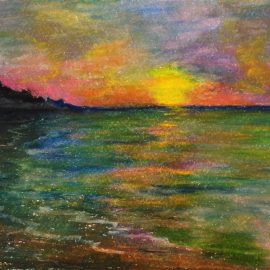 Летний закат Морской пейзаж Рисунок Пастель