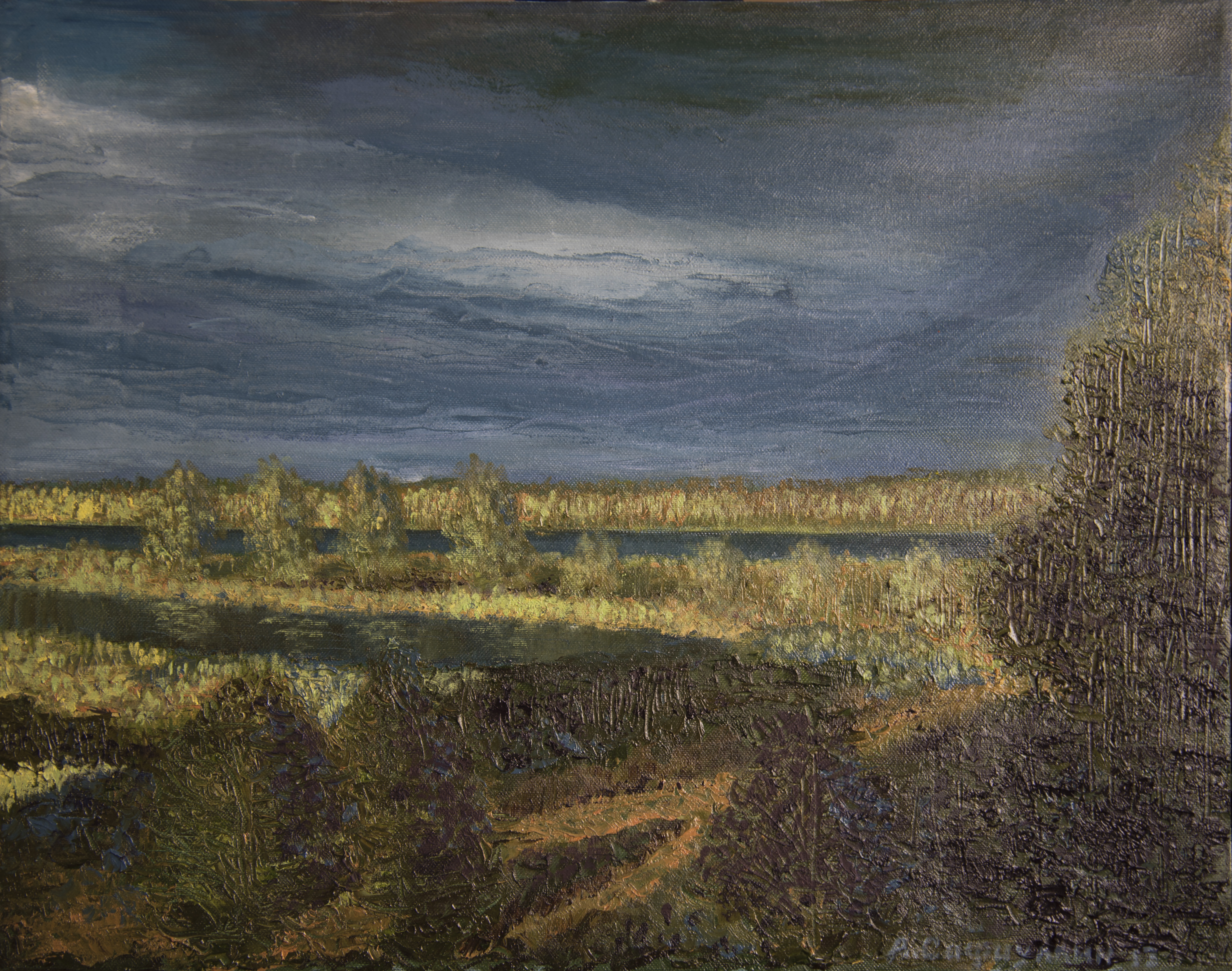 Речной пейзаж Перед грозой Картина маслом на холсте