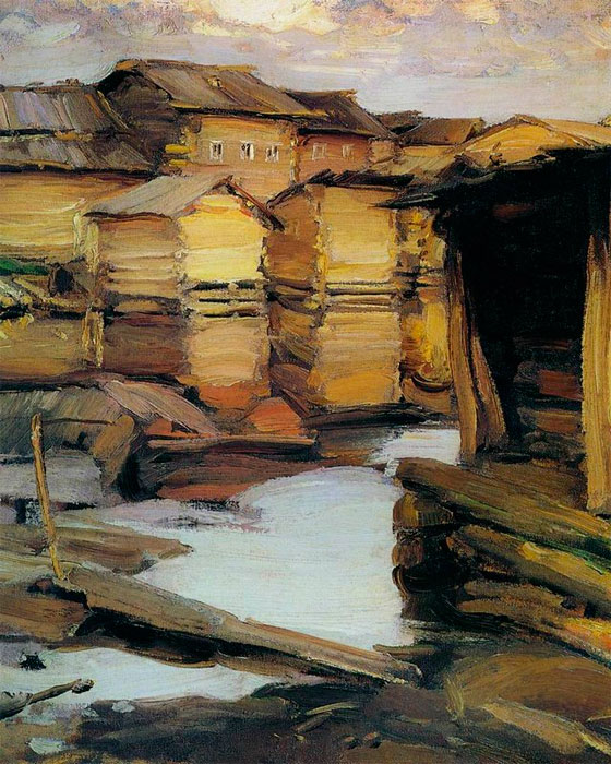 Архипов Абрам картина Северная деревня 1902 холст масло