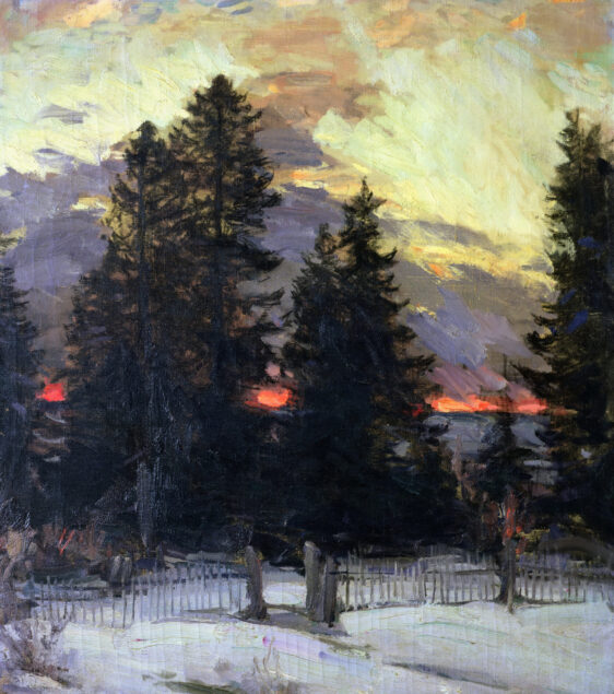 Архипов Абрам картина Закат Зимний пейзаж 1902 Coucher de soleil sur un paysage холст масло