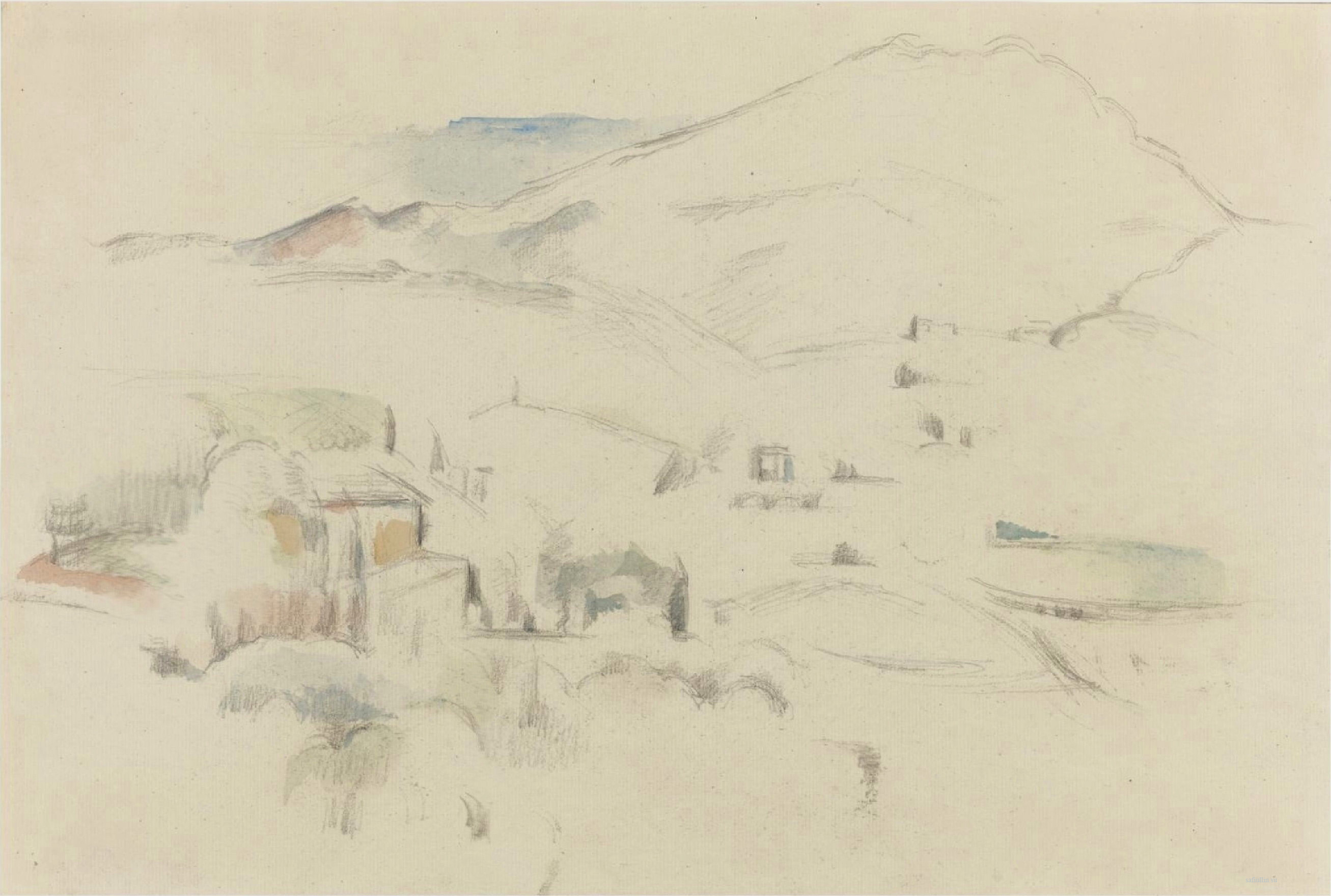 Сезанн рисунок La Montagne Sainte-Victoire Акварель пейзаж Сафиуллин