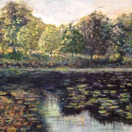 Пейзажи природы рисунок пастель пруд в лесу художник Альберт Сафиуллин