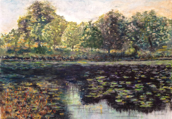 Пейзажи природы рисунок пастель пруд в лесу художник Альберт Сафиуллин