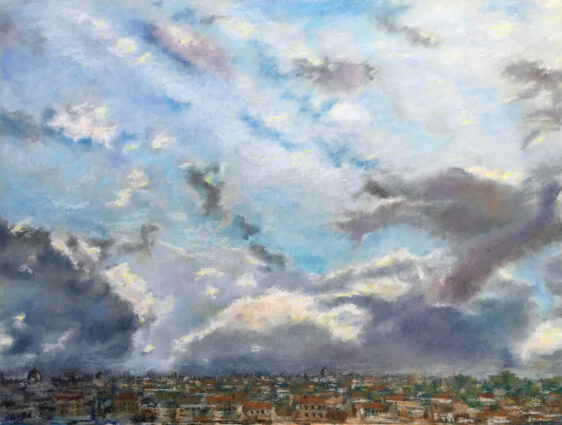 Пейзажи природы рисунок масляная пастель Альберт Сафиуллин Небо над Римом в январе Вид с холма Эсквилин