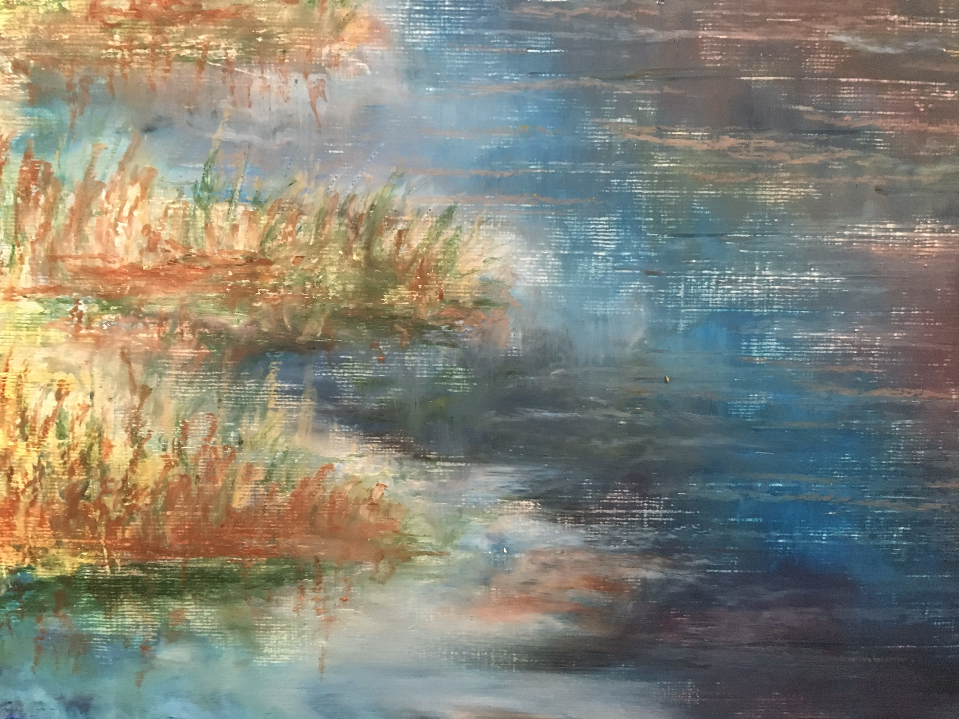 речной пейзаж рисунок масляная пастель художник Альберт Сафиуллин