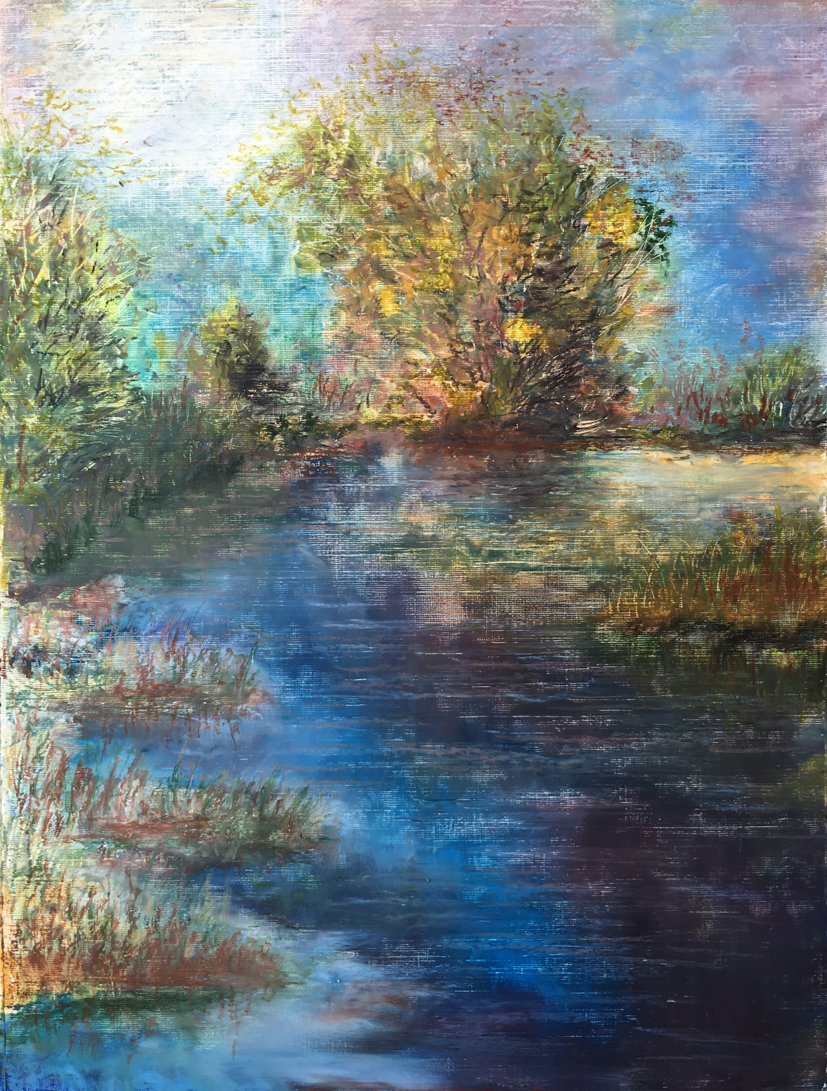 речной пейзаж рисунок масляная пастель художник Альберт Сафиуллин