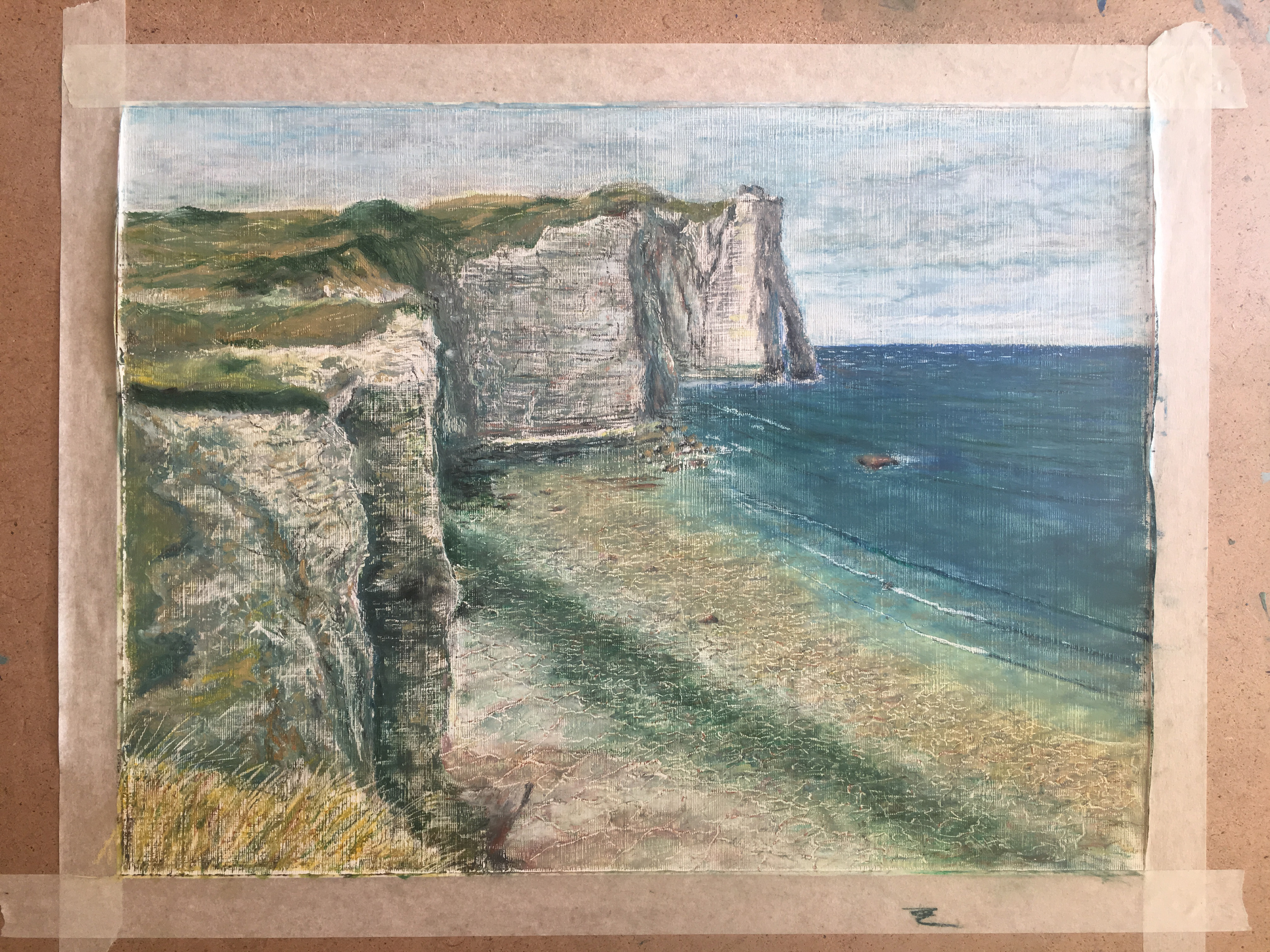 Морской пейзаж скалы Этрета Etretat La Porte d'Aval отлив Бретань картина масляная пастель художник Альберт Сафиуллин painting Albert Safiullin