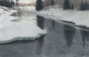 Речной пейзаж paysage river landscape painting Таулов Thaulow пастель Альберт Сафиуллин