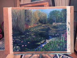 Пейзаж пруд Живерни кувшинки картина масляная пастель импрессионизм художник Альберт Сафиуллин