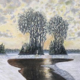 Зимний пейзаж весна пастель лес закат природа картина художник Альберт Сафиуллин