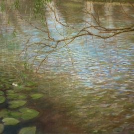 речной пейзаж кувшинки ветка картина маслом художник Альберт Сафиуллин