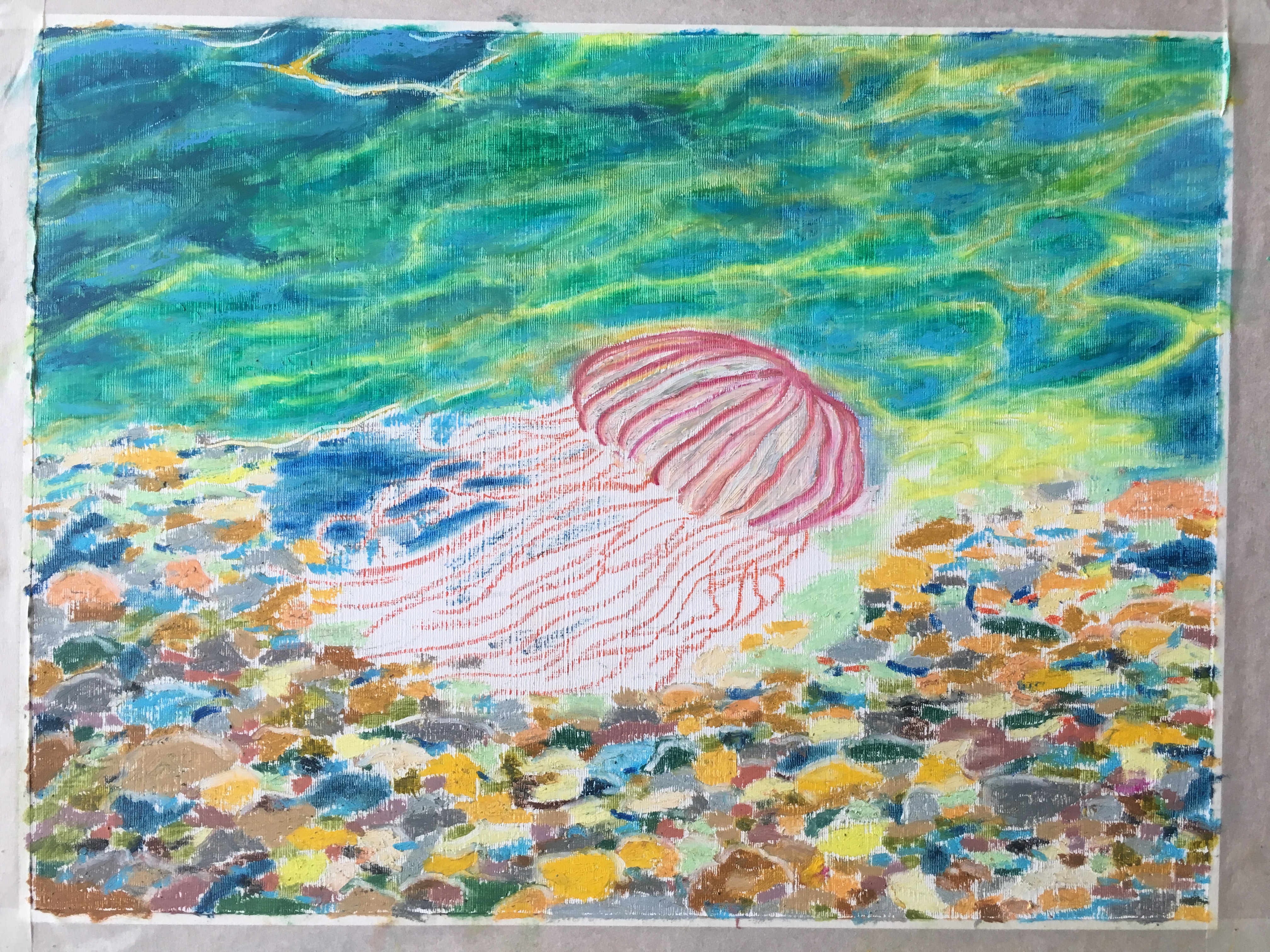 медуза подводный мир море масляная пастель рисунок художник Альберт Сафиуллин