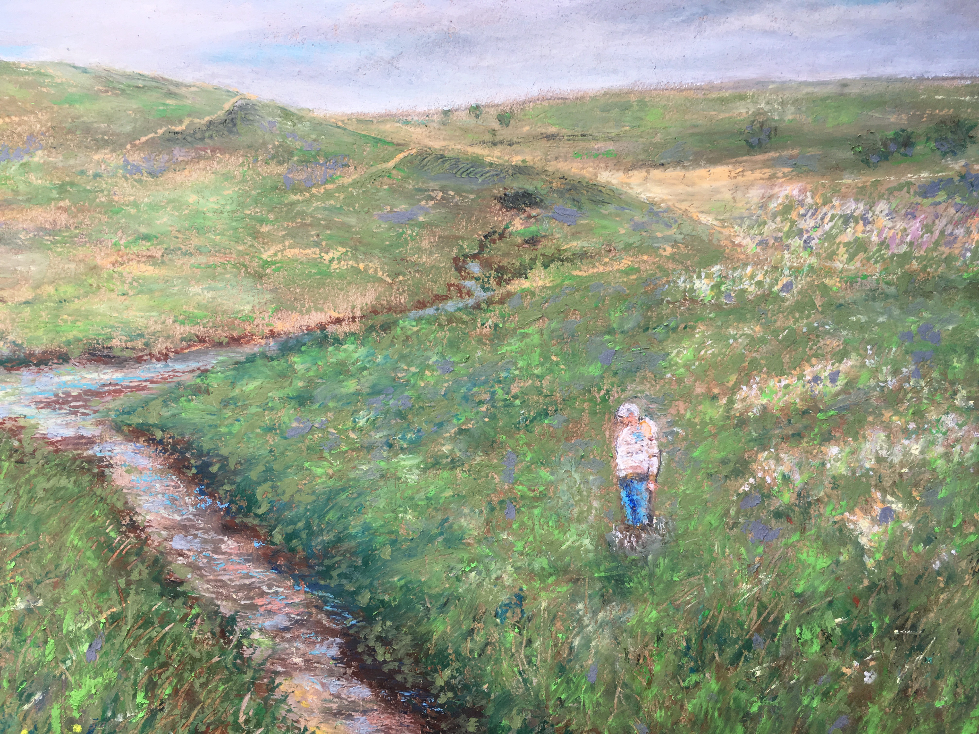 Старое Барышево деревенский пейзаж природа масляная пастель картина радуга лето художник Альберт Сафиуллин