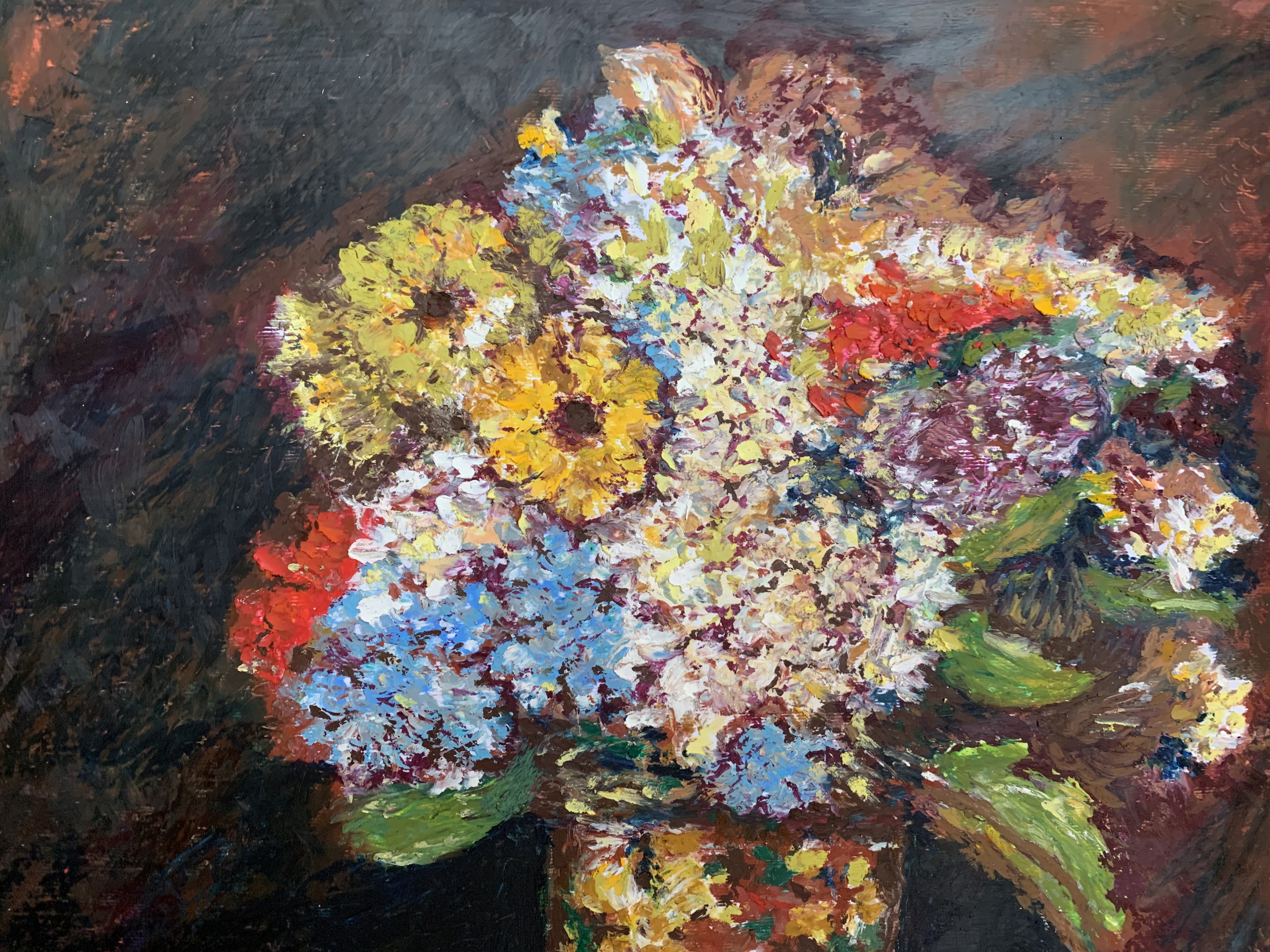 Цветы букет натюрморт масляная пастель рисунок Монтичелли Ван Гог картина художник Альберт Сафиуллин