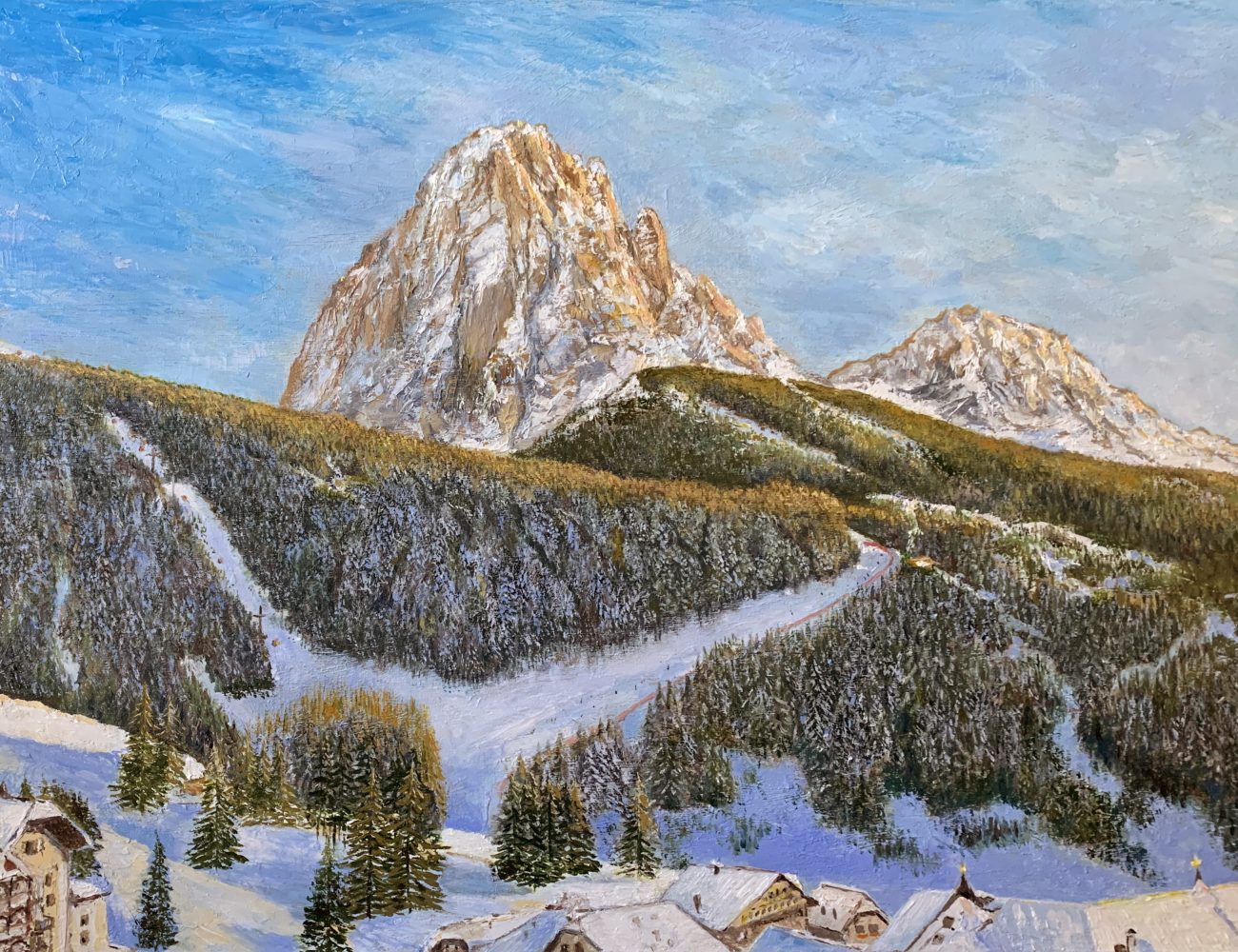 Горный пейзаж Sasso Lungo Вальгардена Доломиты Альпы картина маслом художник Альберт Сафиуллин