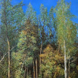 пейзаж осень лес Покровское Стрешнево деревья картина маслом художник Альберт Сафиуллин