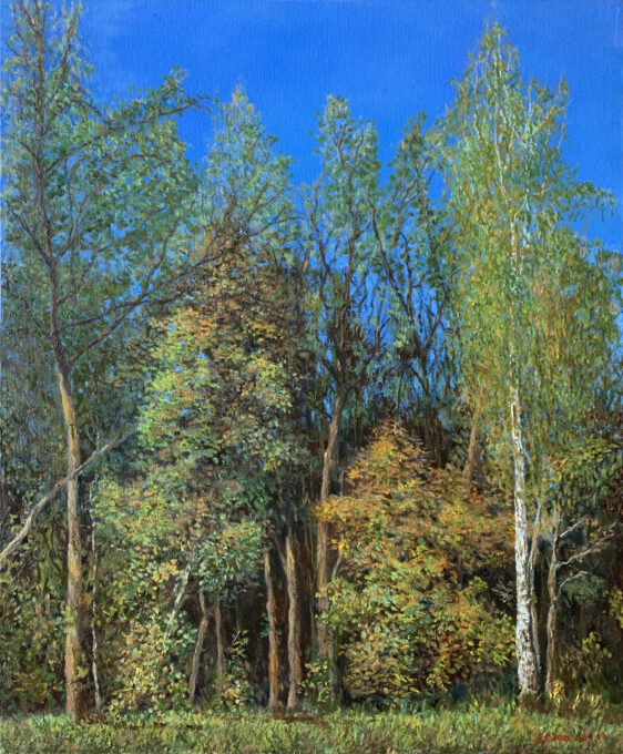 пейзаж осень лес Покровское Стрешнево деревья картина маслом художник Альберт Сафиуллин