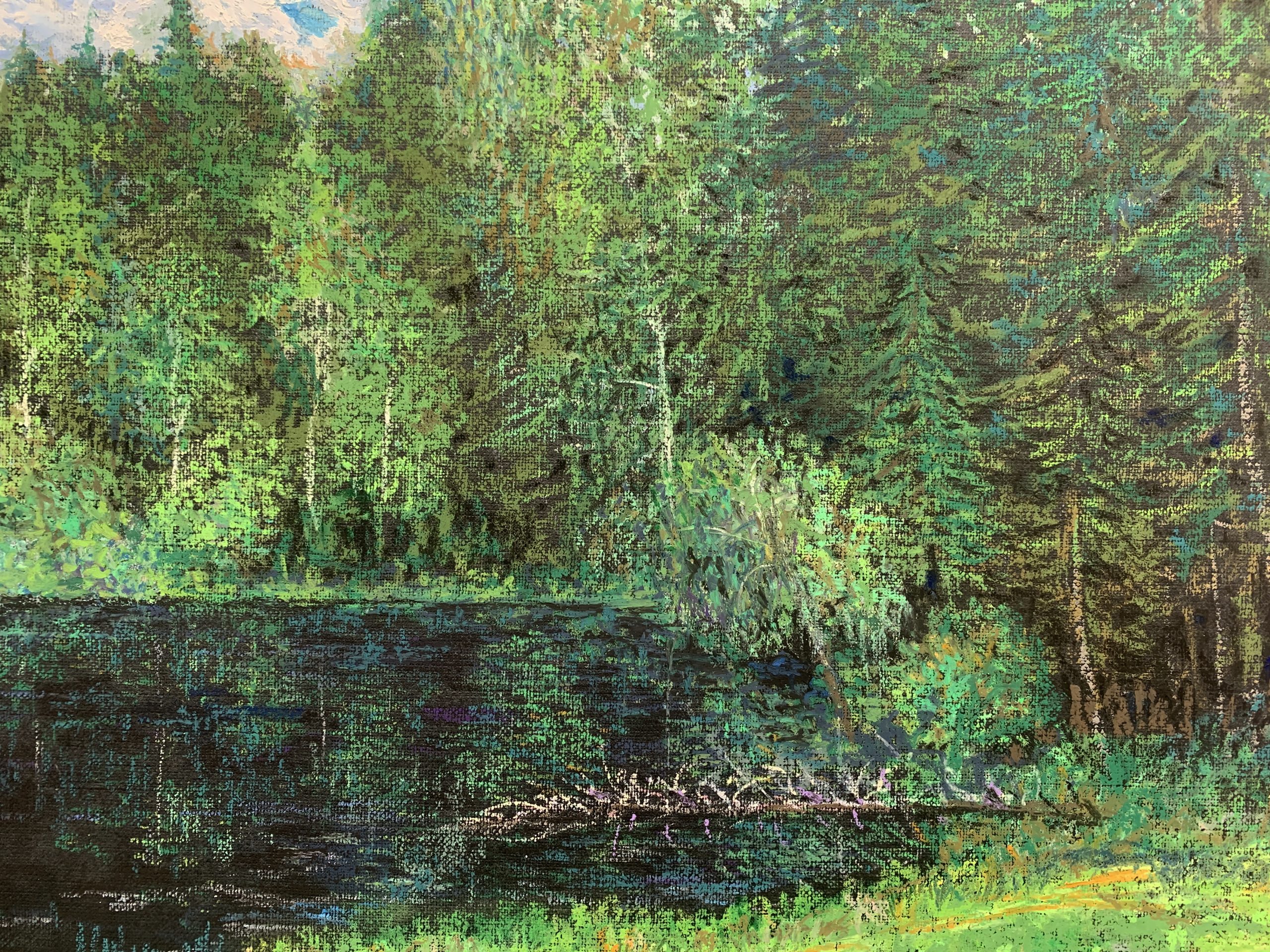 прудик у дороги масляная пастель картина пейзажи природа художник Альберт Сафиуллин