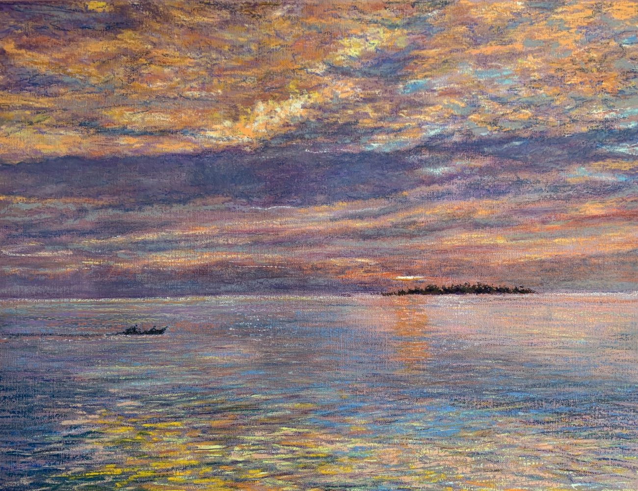 закат в океане картина масляная пастель пейзажи природы художник Альберт Сафиуллин