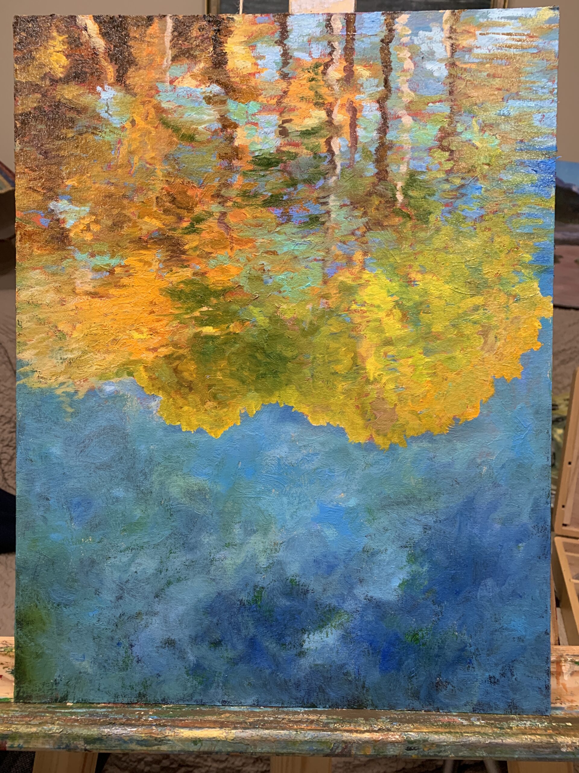 осень пруд отражение в воде деревья импрессионизм пейзаж художник Альберт Сафиуллин