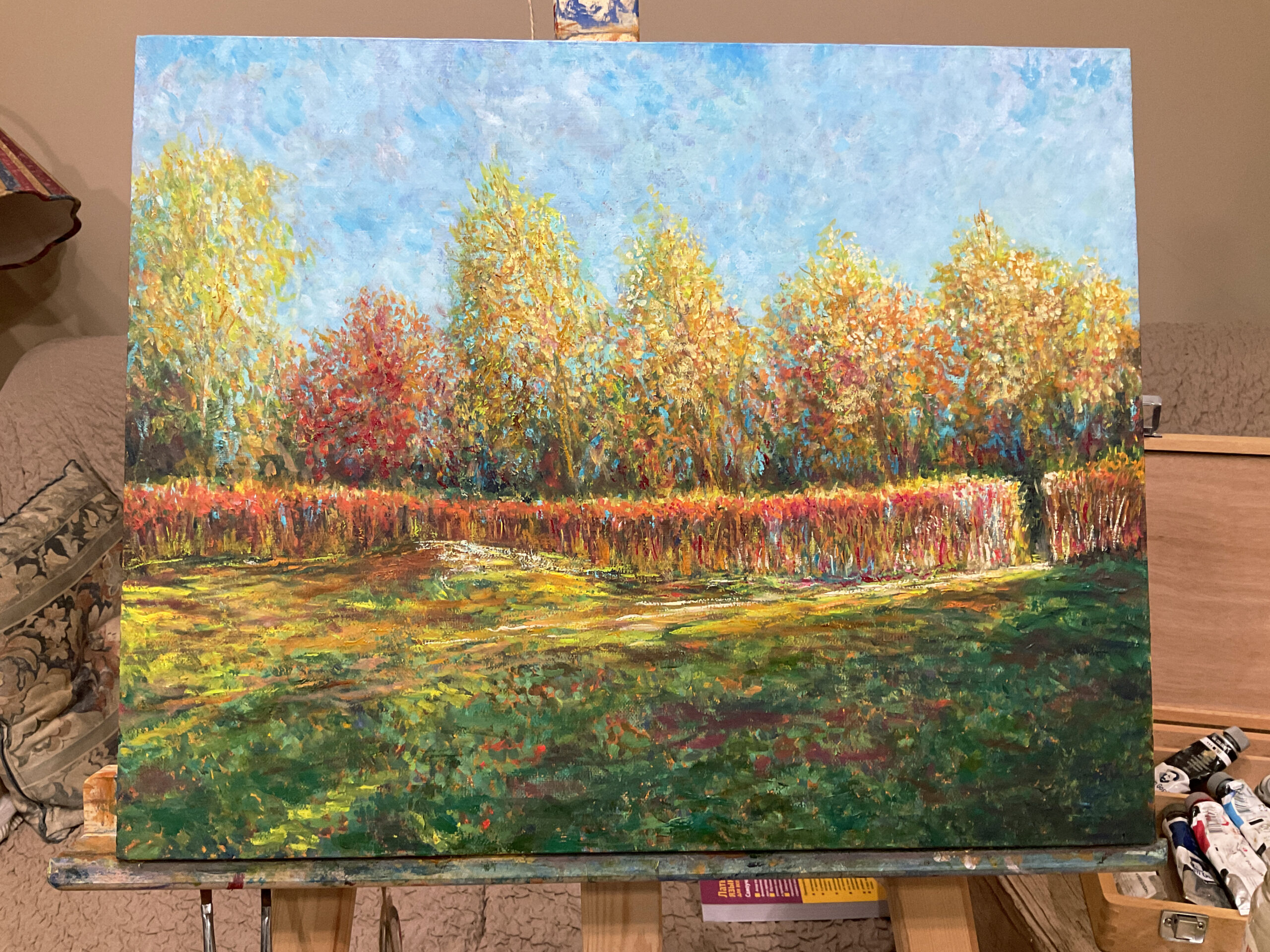 картина Осенний пейзаж Парк Дружбы Москва холст масло импрессионизм художник Альберт Сафиуллин