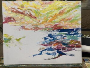 Море пейзаж закат лодка волны картина холст масло художник Альберт Сафиуллин