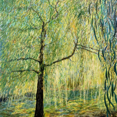 парк плакучая ива дерево пейзаж картина осень художник Альберт Сафиуллин