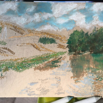 Деревенский пейзаж Барышево пруд лето картина масляная пастель художник Альберт Сафиуллин