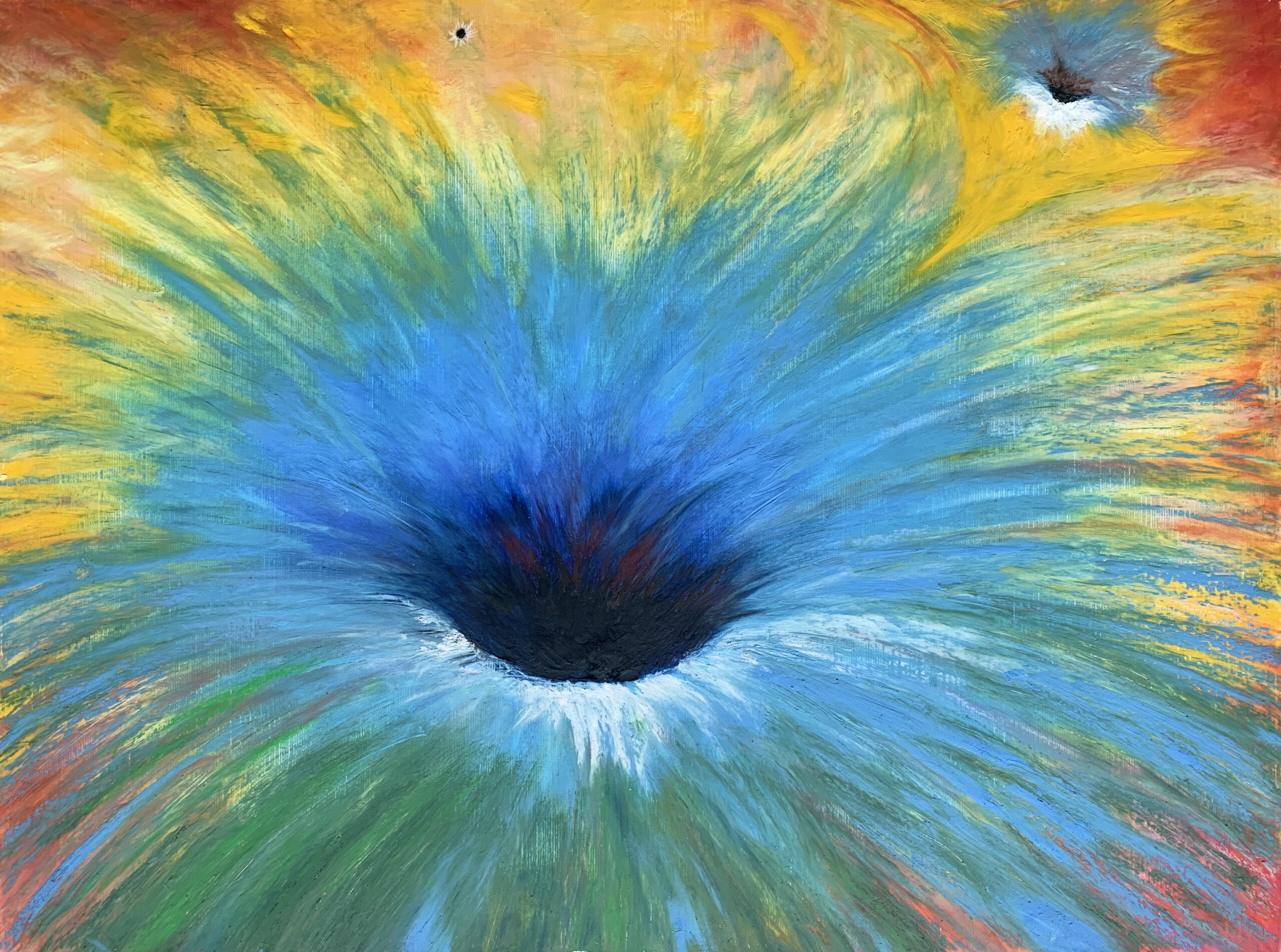 Пейзаж космос Вселенная гравитация черная дыра масляная пастель художник Альберт Сафиуллин