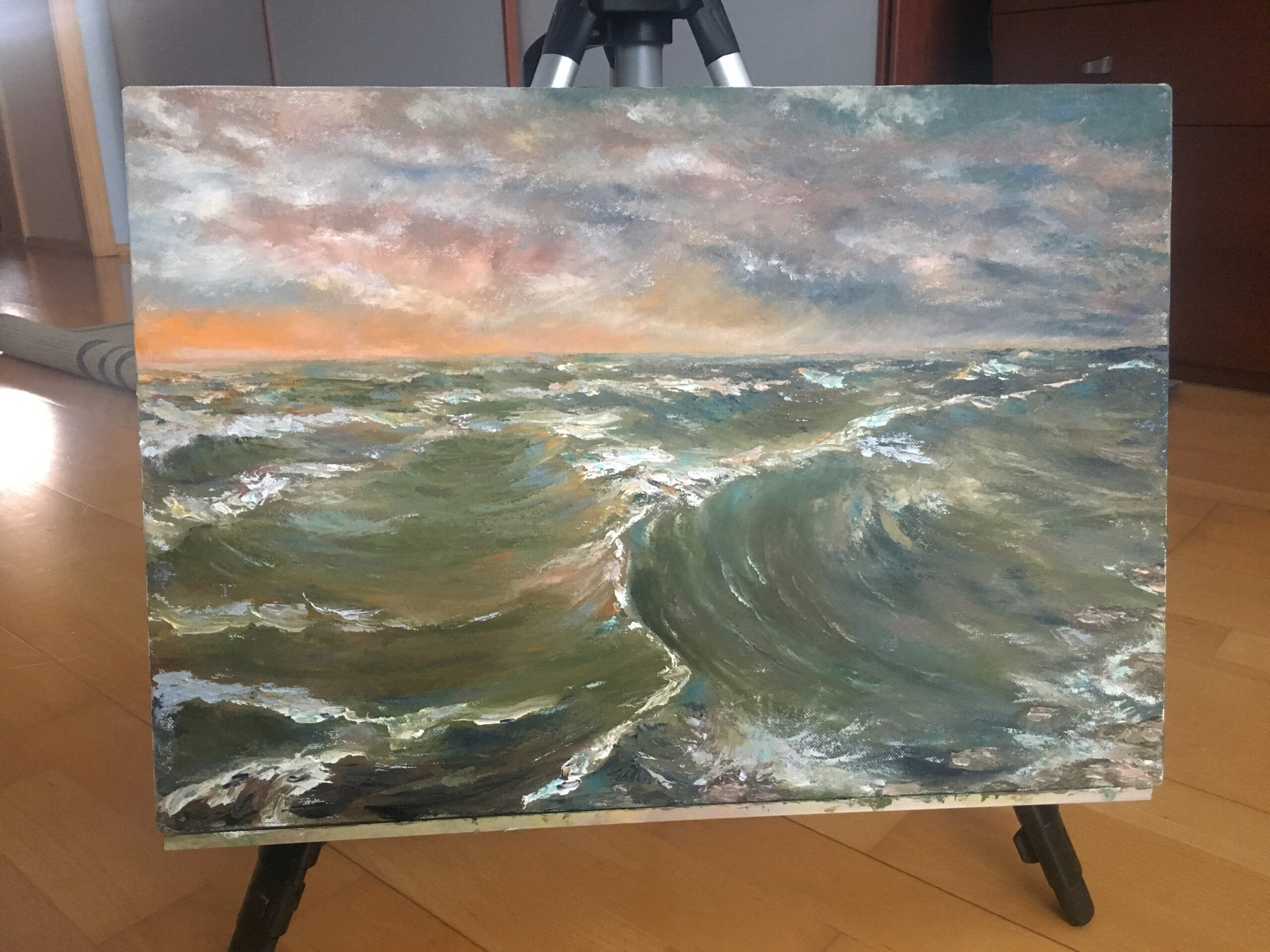 Морской пейзаж волны шторм закат Юрмала картина холст масло художник Альберт Сафиуллин