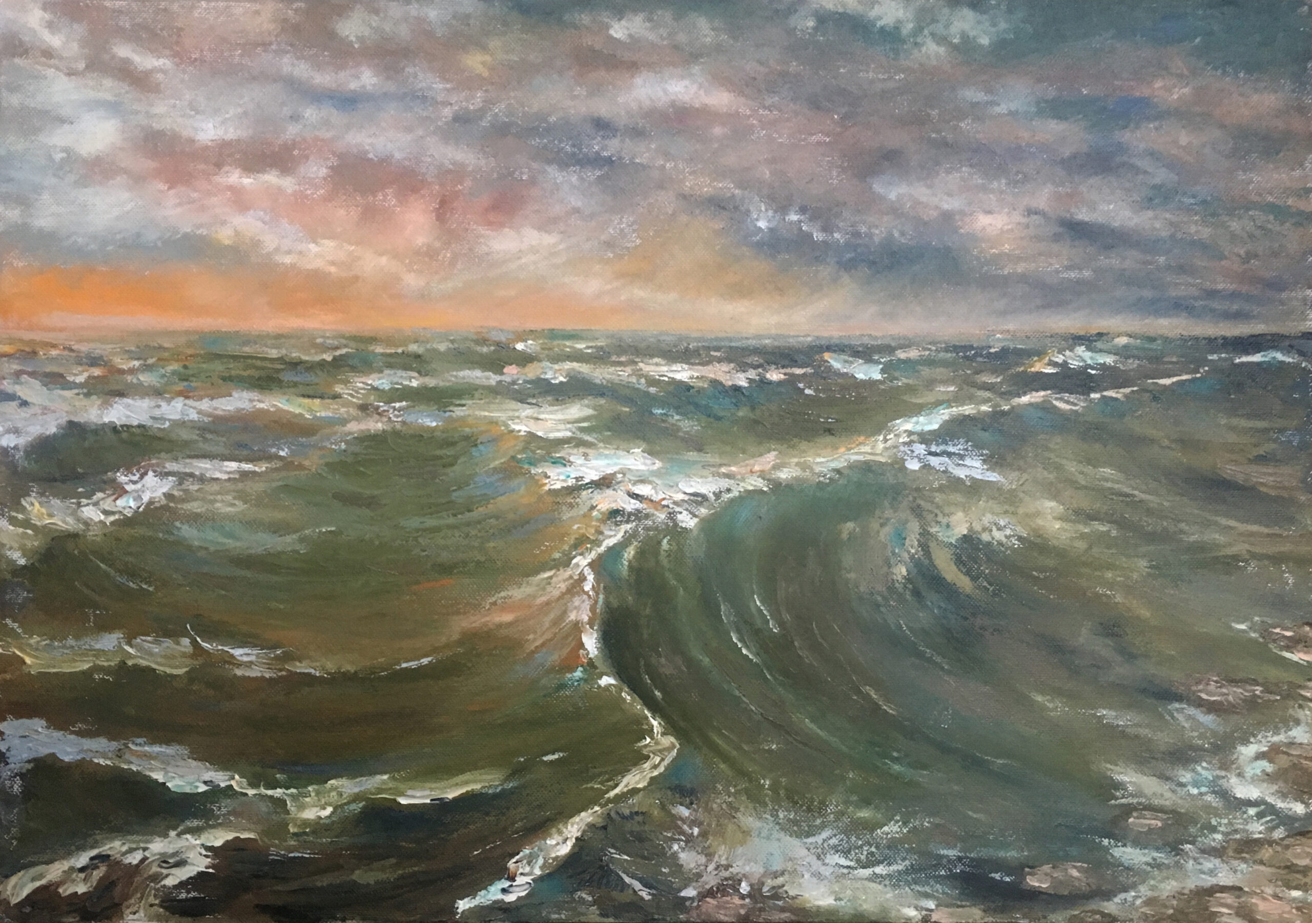 Морской пейзаж волны шторм закат Юрмала картина холст масло художник Альберт Сафиуллин