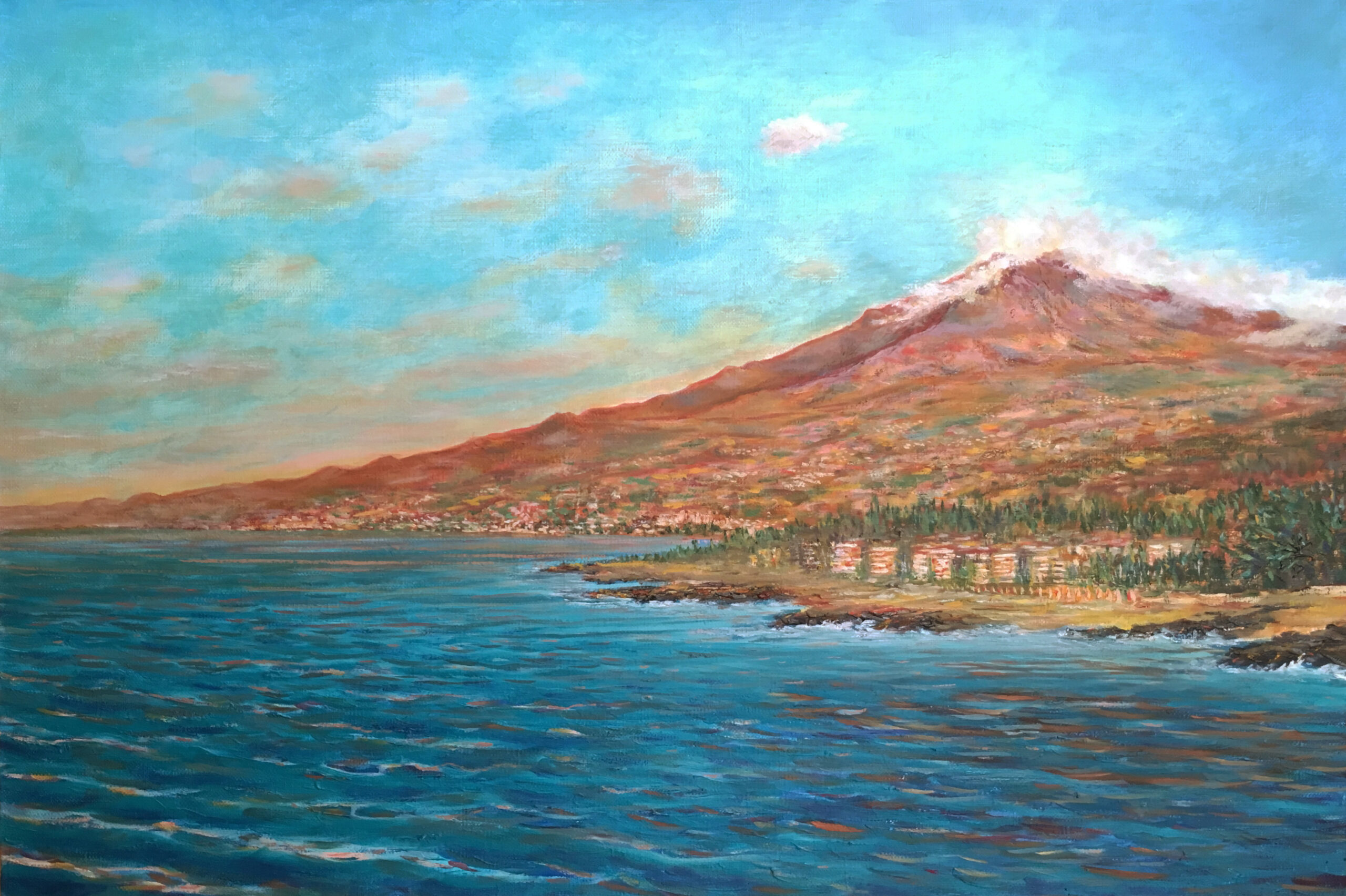 Морской пейзаж Сицилия вулкан Этна Реканати картина холст художник Альберт Сафиуллин