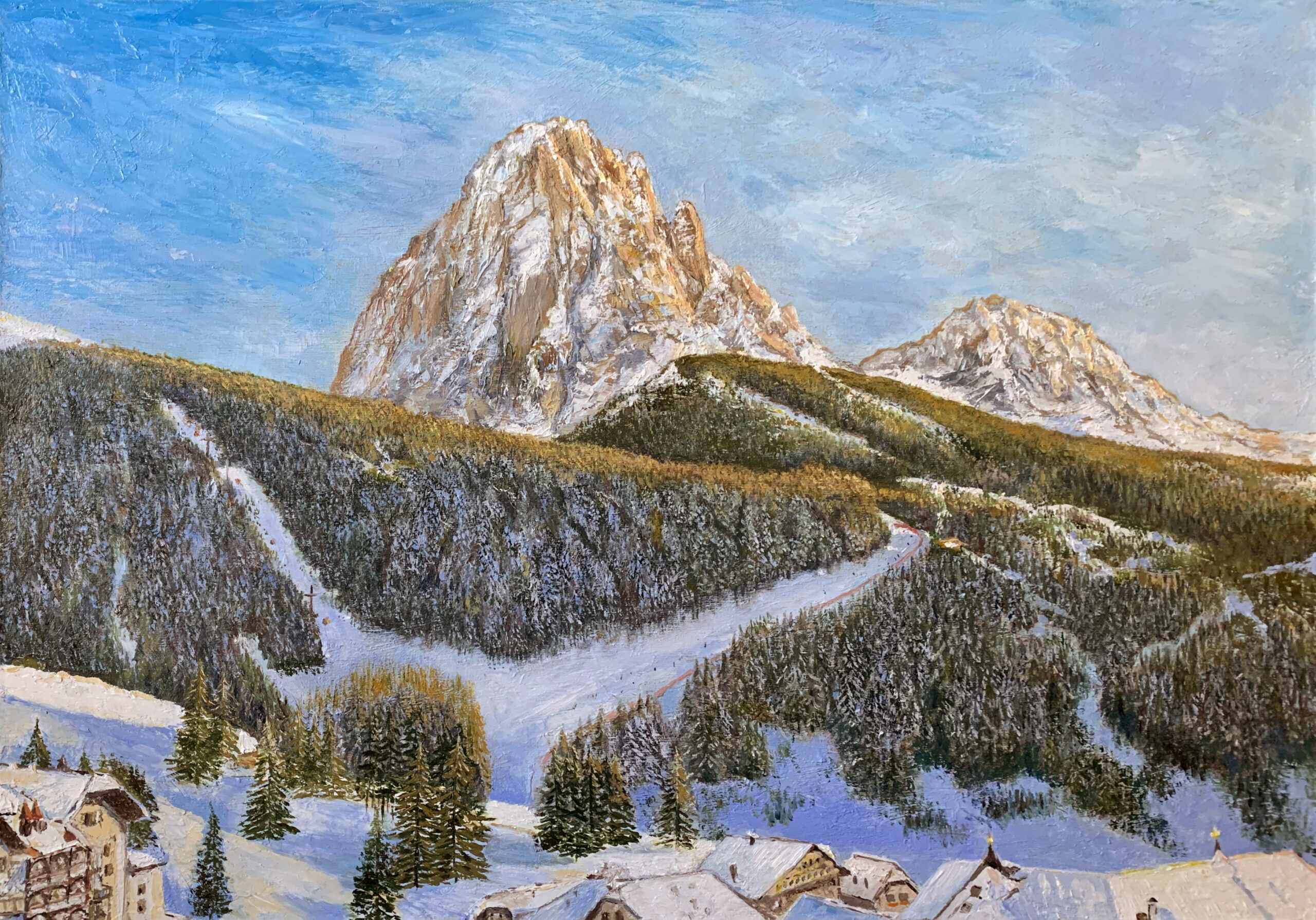Горный пейзаж Доломиты Альпы картина вершина Sasso Lungo художник Альберт Сафиуллин