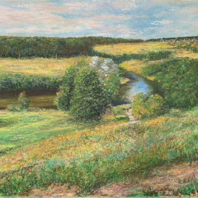 Пейзаж картина река Протва Ермолино масляная пастель лето импрессионизм художник Альберт Сафиуллин
