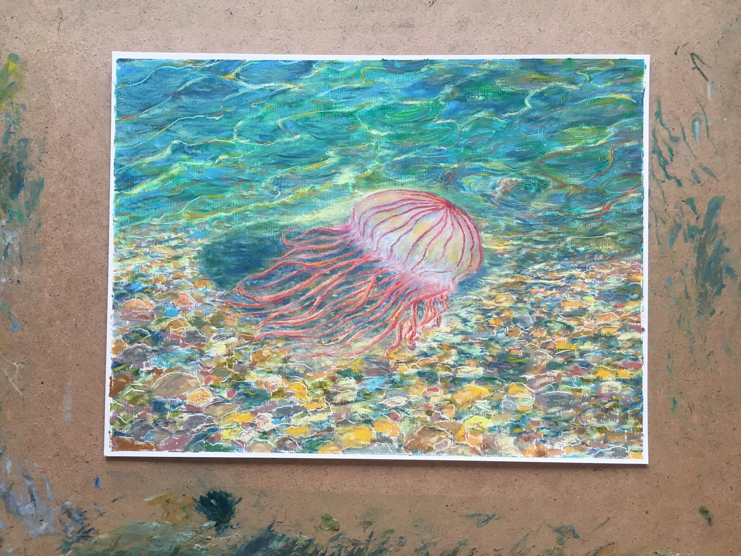 морской пейзаж подводный мир медуза картина масляная пастель художник Альберт Сафиуллин