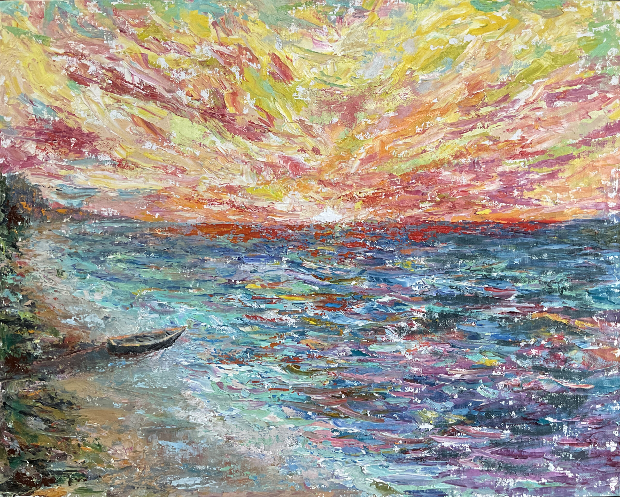 Морской пейзаж лодка закат Юрмала Латвия Балтика экспрессионизм картина Альберт Сафиуллин артист холст масло